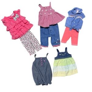 Baby 12 months Charming Pink and Blue Matching outfit Sets and dress and romper